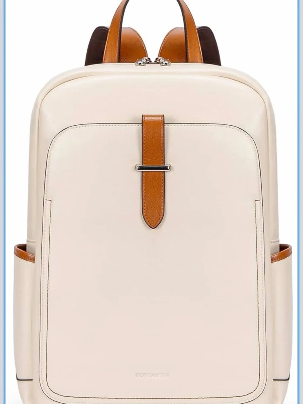 Cream & Tan Leather Travel Backpack by